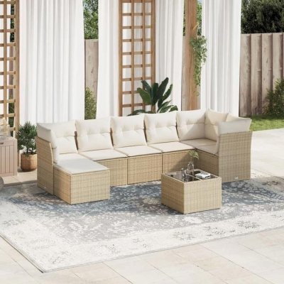 VIDAXL Salon de jardin modulable resine tressee beige 8 pieces 55 x 62 x 69 cm 7 personnes