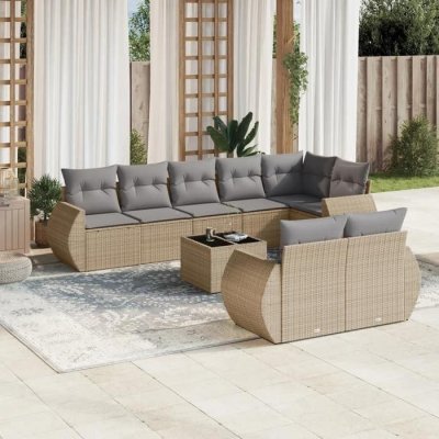 Salon de jardin modulable resine tressee beige 9 pieces x 71 x 69