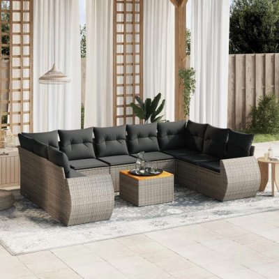 VIDAXL Salon de jardin modulable resine tressee gris 10 pieces x 70 x 69 9 personnes