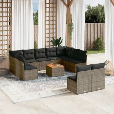 VIDAXL Salon de jardin modulable resine tressee gris 12 pieces 11 personnes