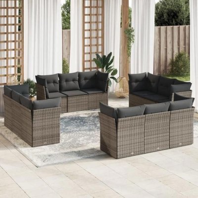 VIDAXL Salon de jardin modulable resine tressee gris 12 pieces 12 personnes