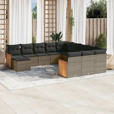 VIDAXL Salon de jardin modulable resine tressee gris 12 pieces 62 x 55 x 69 12 personnes