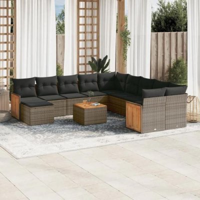 VIDAXL Salon de jardin modulable resine tressee gris 12 pieces x 59 x 69 11 personnes