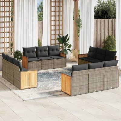 VIDAXL Salon de jardin modulable resine tressee gris 12 pieces x 59 x 69 12 personnes