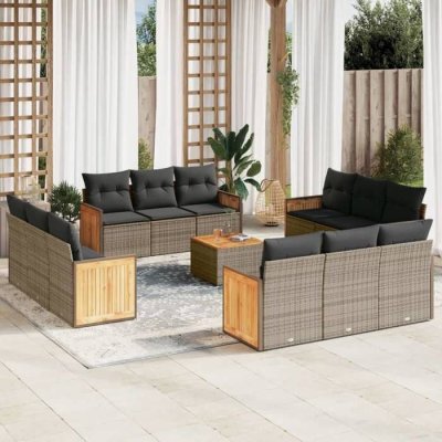 VIDAXL Salon de jardin modulable resine tressee gris 13 pieces x 59 x 69 12 personnes