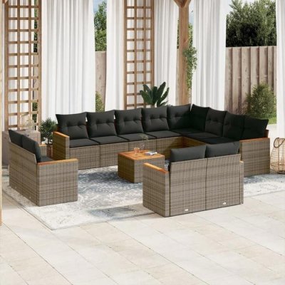 VIDAXL Salon de jardin modulable resine tressee gris 13 pieces x 61.5 x 69 12 personnes
