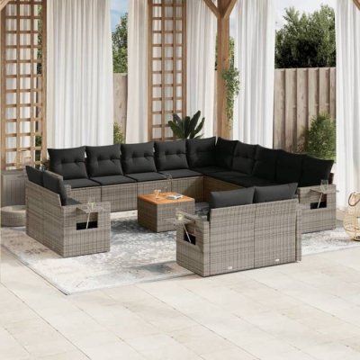 VIDAXL Salon de jardin modulable resine tressee gris 14 pieces x 62 x 69