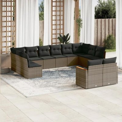 VIDAXL Salon de jardin modulable resine tressee gris 2 pieces 12 personnes
