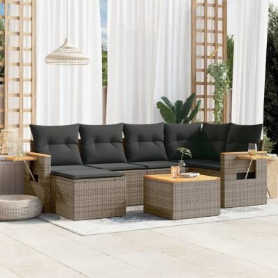 VIDAXL Salon de jardin modulable resine tressee gris 7 pieces 6 personnes