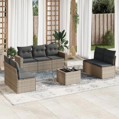 VIDAXL Salon de jardin modulable resine tressee gris 8 pieces 65.5 x 62 x 37 cm 7 personnes