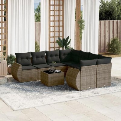 Salon de jardin modulable resine tressee gris 9 pieces x 70 x 69