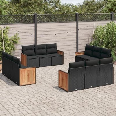 VIDAXL Salon de jardin modulable resine tressee noir 12 pieces x 59 x 69 12 personnes