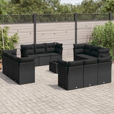 VIDAXL Salon de jardin modulable resine tressee noir 13 pieces x 179 x 69 12 personnes