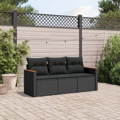 VIDAXL Salon de jardin modulable resine tressee noir 3 pieces 55.0 x 62 x 69 3 personnes