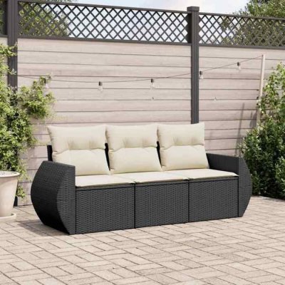 VIDAXL Salon de jardin modulable resine tressee noir 3 pieces 62 x 195 x 69 cm 3 personnes