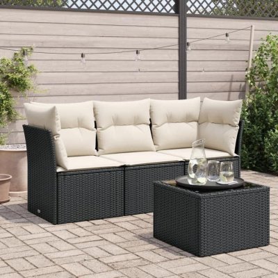 VIDAXL Salon de jardin modulable resine tressee noir 4 pieces 62 x 179 x 69 cm 3 personnes