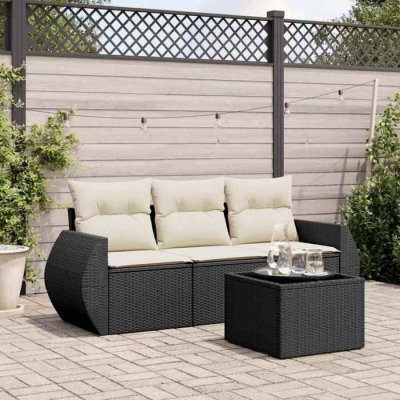 VIDAXL Salon de jardin modulable resine tressee noir 4 pieces x 195 x 69 3 personnes 