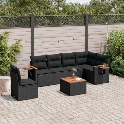 VIDAXL Salon de jardin modulable resine tressee noir 7 pieces 6 personnes