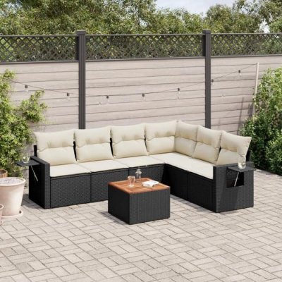 VIDAXL Salon de jardin modulable resine tressee noir 7 pieces x 62 x 69 6 personnes