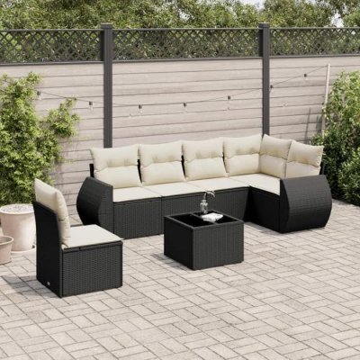 VIDAXL Salon de jardin modulable resine tressee noir 7 pieces x 71 x 69 6 personnes