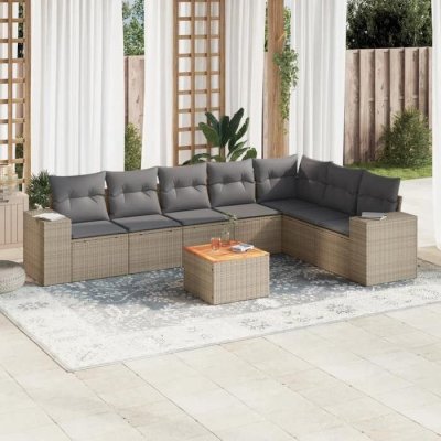 VIDAXL Salon de jardin modulable rotin 8 pieces beige 62 x 62 x 69 cm 7 personnes