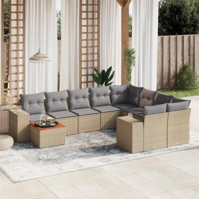 VIDAXL Salon de jardin modulable rotin beige 10 pieces x 83 x 69 9 personnes