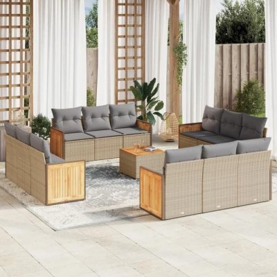 VIDAXL Salon de jardin modulable rotin beige 13 pieces x 59 x 69 12 personnes