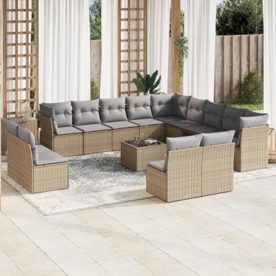VIDAXL Salon de jardin modulable rotin beige 14 pieces 55 x 62 x 69 cm 12 personnes