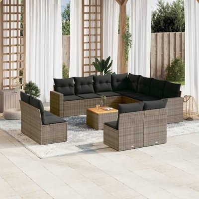 VIDAXL Salon de jardin modulable rotin gris 12 pieces x 65.5 x 69 11 personnes
