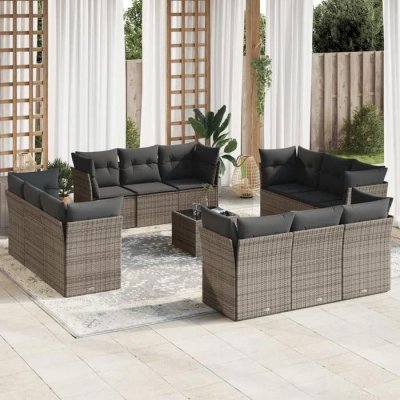 VIDAXL Salon de jardin modulable rotin gris 13 pieces x 179 x 69 12 personnes