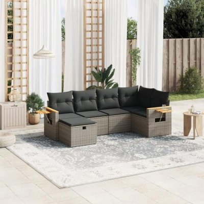  Salon de jardin modulable rotin gris 6 pieces x 61.5 x 69 6 personnes