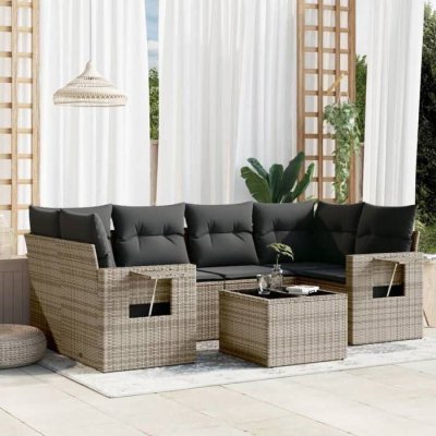 VIDAXL Salon de jardin modulable rotin gris 7 pieces x 62 x 69 6 personnes