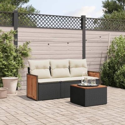 VIDAXL Salon de jardin modulable rotin noir 4 pieces x 59 x 69 3 personnes