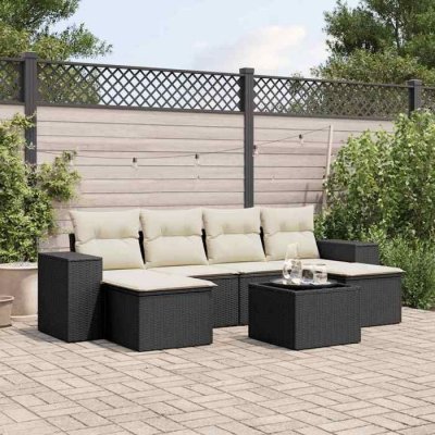 VIDAXL Salon de jardin modulable rotin noir 6 personnes 62 x 55 x 69 cm 7 pieces