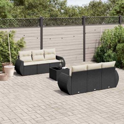 VIDAXL Salon de jardin modulable rotin noir 7 pieces x 195 x 69 6 personnes
