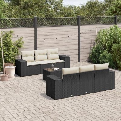 VIDAXL Salon de jardin modulable rotin noir 7 pieces x 83 x 69 6 personnes