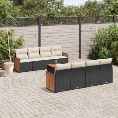 VIDAXL Salon de jardin modulable rotin noir 9 pieces x 59 x 69 8 personnes