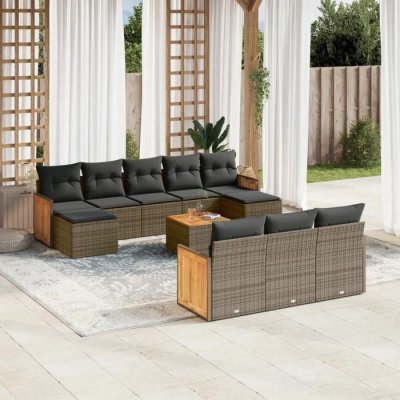VIDAXL Salon de jardin modulable  10 personnes gris resine tressee 62 x 55 x 69 cm 11 pieces