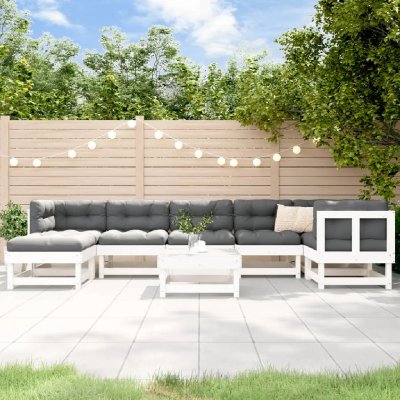 VIDAXL Salon de jardin modulable  bois massif blanc 8 pieces x 61 x 62 7 personnes