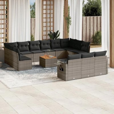 VIDAXL Salon de jardin modulable  gris 14 pieces resine tressee 62 x 62 x 69 cm