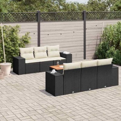 VIDAXL Salon de jardin modulable  resine tressee 7 pieces noir 62 x 55 x 69 cm 6 personnes