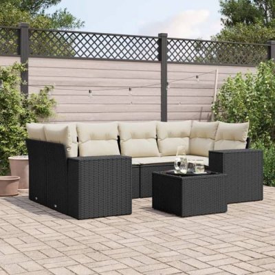 VIDAXL Salon de jardin modulable  resine tressee 7 pieces noir 62 x 62 x 69 cm 6 personnes