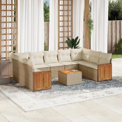 VIDAXL Salon de jardin modulable  resine tressee beige 10 pieces x 59 x 69 9 personnes 