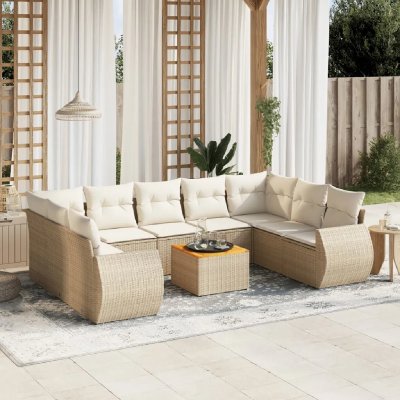 VIDAXL Salon de jardin modulable  resine tressee beige 10 pieces x 70 x 69 9 personnes