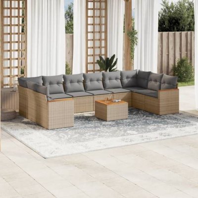 VIDAXL Salon de jardin modulable  resine tressee beige 11 pieces 10 personnes 