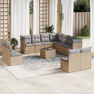 VIDAXL Salon de jardin modulable  resine tressee beige 12 pieces