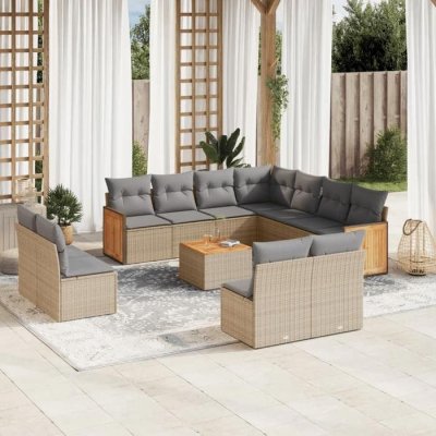 VIDAXL Salon de jardin modulable  resine tressee beige 12 pieces x 59 x 69 11 personnes 