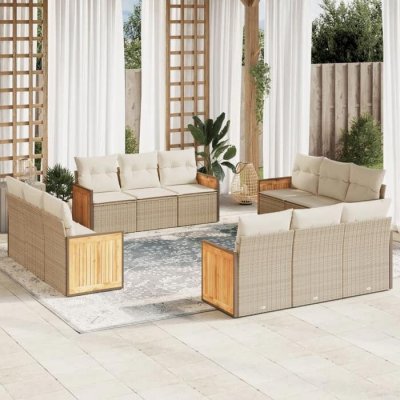 VIDAXL Salon de jardin modulable  resine tressee beige 12 pieces x 59 x 69 12 personnes 