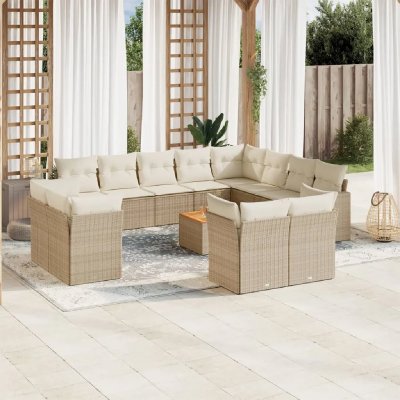 VIDAXL Salon de jardin modulable  resine tressee beige 13 pieces