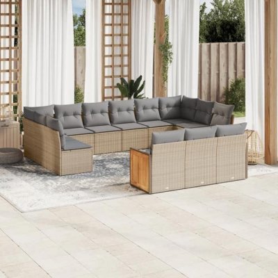VIDAXL Salon de jardin modulable  resine tressee beige 13 pieces x 59 x 69